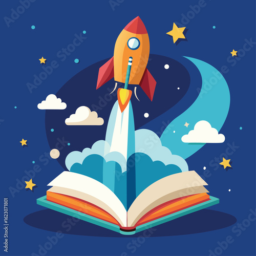 cartoon rocket on the moon
