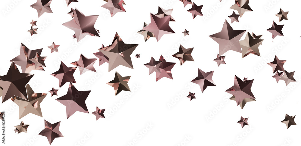 Fototapeta premium Beautiful rose gold stars falling on white background. Perfect for celebration, festive, and luxury designs.
