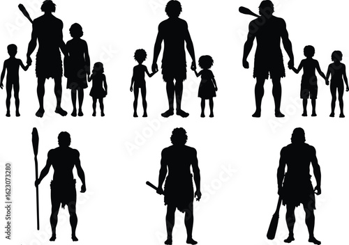Caveman Silhouette Vector – Prehistoric Human Icon in Black on Transparent Background