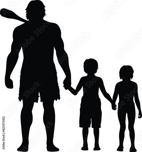 Caveman Silhouette Vector – Prehistoric Human Icon in Black on Transparent Background