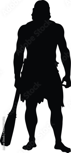Caveman Silhouette Vector – Prehistoric Human Icon in Black on Transparent Background