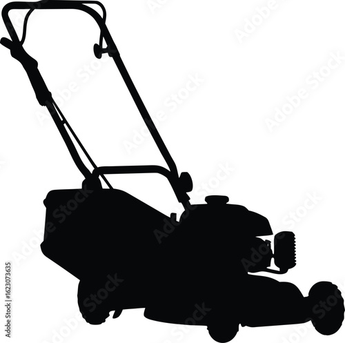 Lawnmower Silhouette Vector – Garden Mowing Equipment Silhouette in Black on Transparent Background