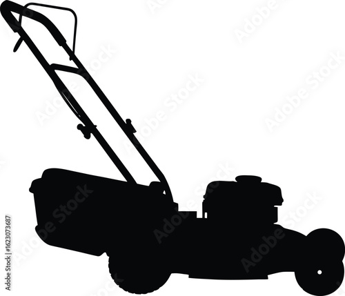 Lawnmower Silhouette Vector – Garden Mowing Equipment Silhouette in Black on Transparent Background