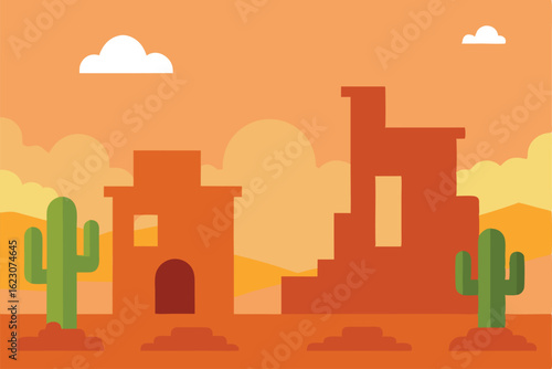 side scrolling desert ruins with cacti  .eps