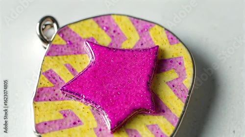 Colour Star Badge Close Up Stock Photo Pink Star Pendant Close Up