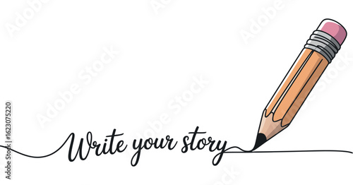 Write Your Story Concept with Pencil Drawing a Line for Creativity, Authorship, and Self-Expression in Writing