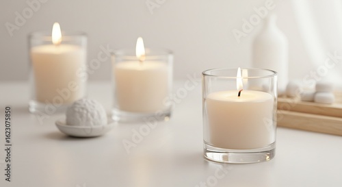 Wallpaper Mural Serene Glow of Three Lit White Candles in a Bright, Minimalist Spa Setting Torontodigital.ca