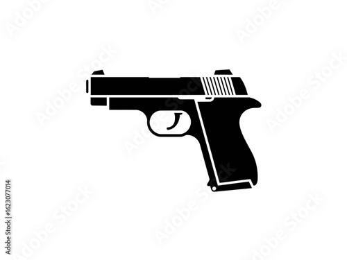 Black silhouette of a handgun isolated on white background