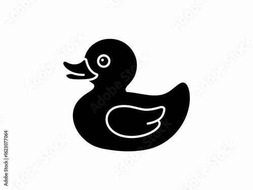 Simple black silhouette of a rubber duck toy isolated on white background silhouette