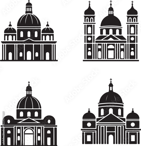 Four black and white architectural building icons architecture