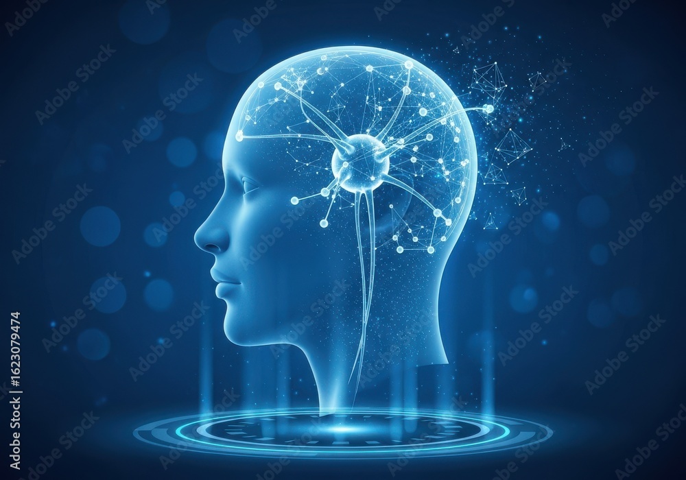 Obraz premium Artificial Intelligence Neural Network Concept with Human Head Silhouette