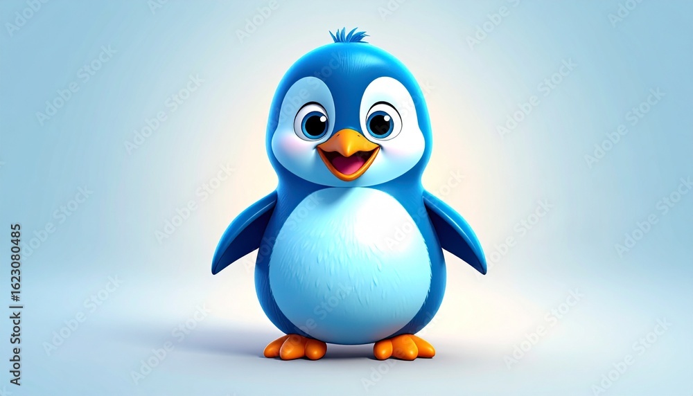 Obraz premium Cute Adorable Blue Cartoon Penguin Illustration
