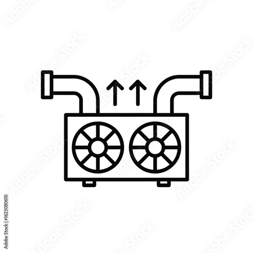 HVAC system unit with fans and pipes line art illustration