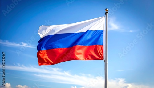 Free Download Russian flag waving against a clear blue sky evoking patriotism and national identity of russia - GFXLoad