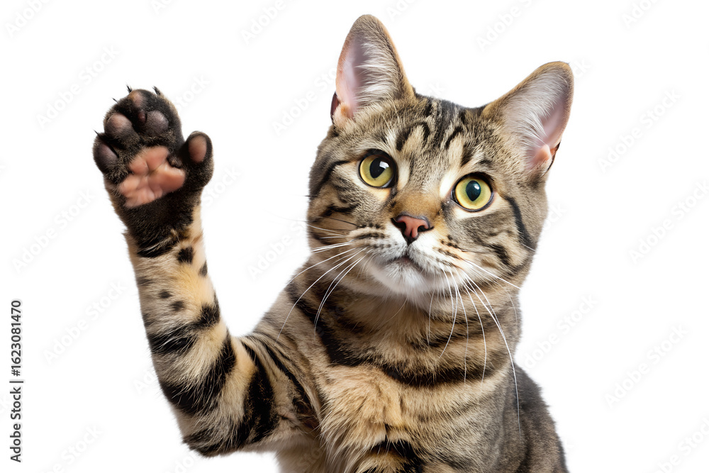 Fototapeta premium Playful domestic tabby cat on transparent background