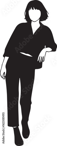 Modern silhouette of a confident woman leaning slightly with relaxed posture.