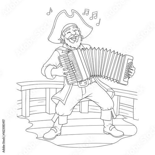 A pirate playing an accordion on a ship coloring page art colouring page