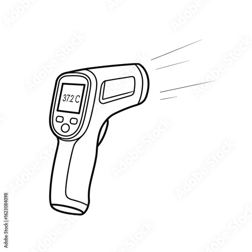 Infrared Thermometer outline drawing for temperature measurement and health monitoring