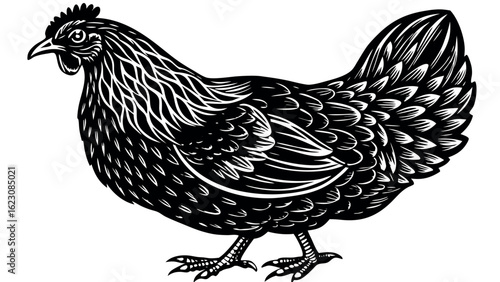 A striking black silhouette of a proud rooster standing tall against a plain background showcasing its distinctive comb and wattle silhouette