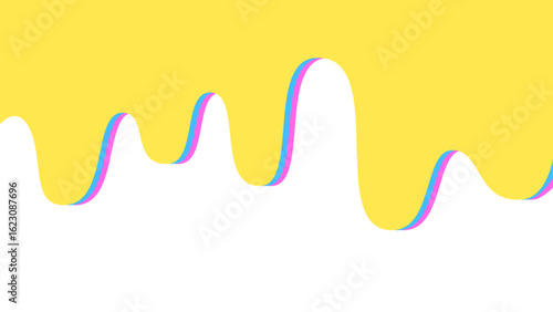 Colorful Dripping Liquid Abstract Background with Yellow, Pink, and Blue Layers. Vibrant abstract background featuring yellow liquid-like drips with layered pink and blue edges on a white backdrop.