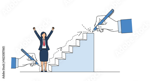 Successful business woman celebrating achievement reaching new heights of financial growth and career advancement