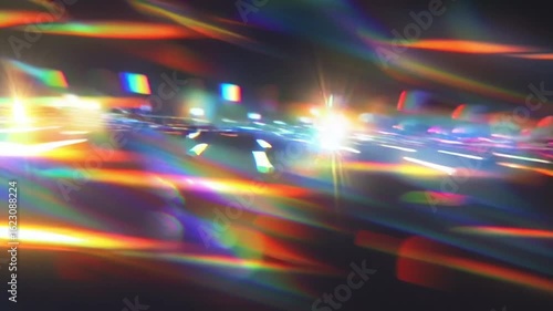 prism light spectrum burn, rainbow-colored glass streaks, fast dynamic transitions, high energy, chromatic aberration, VHS-inspired lens flares, surreal motion blur 4k video