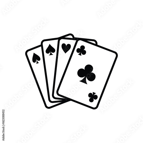 Four Playing Cards with Spades Hearts and Clubs Suits