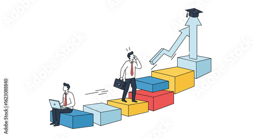 Business growth and career development staircase symbolizing professional advancement and educational achievement