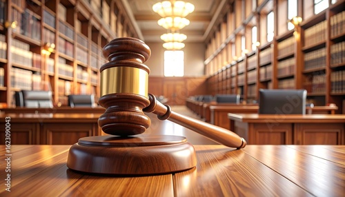 Gavel on Polished Wood in Grand Law Library
