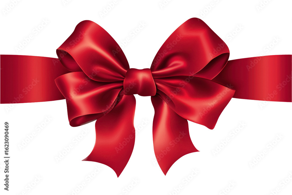 Fototapeta premium Red Ribbon Elegance: A close-up studio shot captures the elegance of a vibrant red ribbon, a symbol of gifts, celebration, and special occasions, against a clean backdrop.