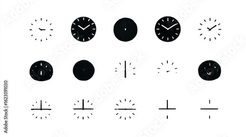 Collection of black clocks on white