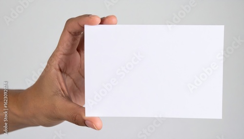 Hand holding blank white card