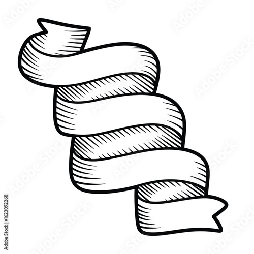 Vintage ribbon banner with hand drawn hatching and swirling design