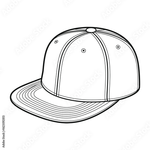 Hand drawn sketch of a flat brim baseball cap on a white background