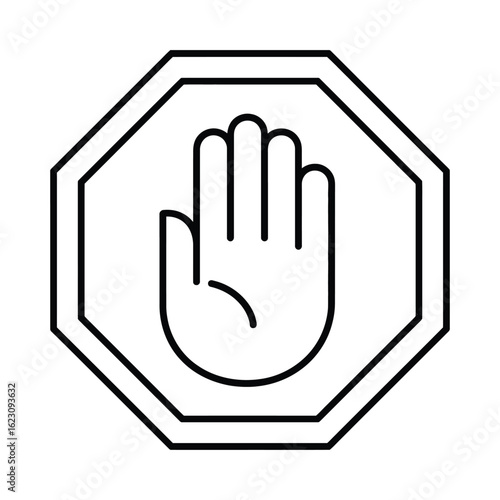 Stop sign with hand icon outline style vector illustration