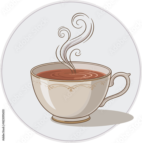 Elegant Tea Cup Vector Illustration with Steam on White Background for Tea Time