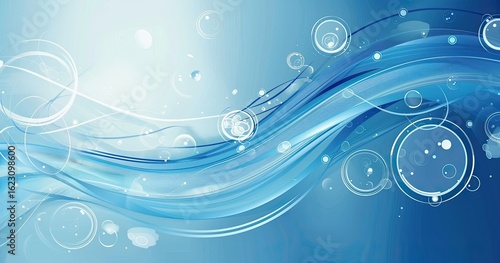 Abstract blue wave design with bubbles, ideal for backgrounds or digital art.