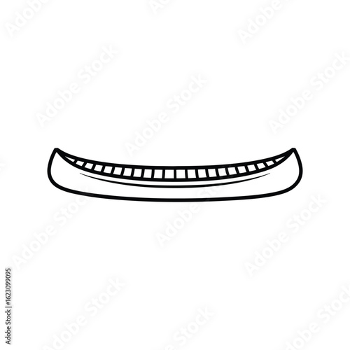 Simple outline drawing of an empty canoe on a white background