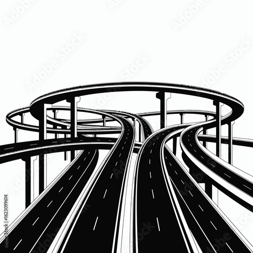 Complex highway interchange with multiple elevated roads and ramps