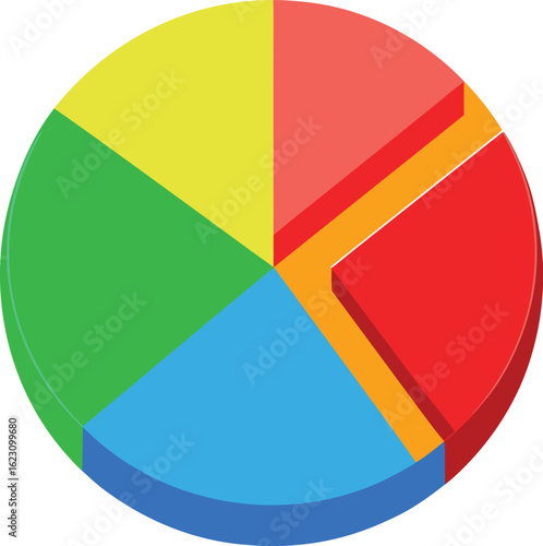 Colorful 3d isometric pie chart with multiple segments