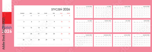 Polish Calendar Planner for 2026 Annual 12 Cards 
