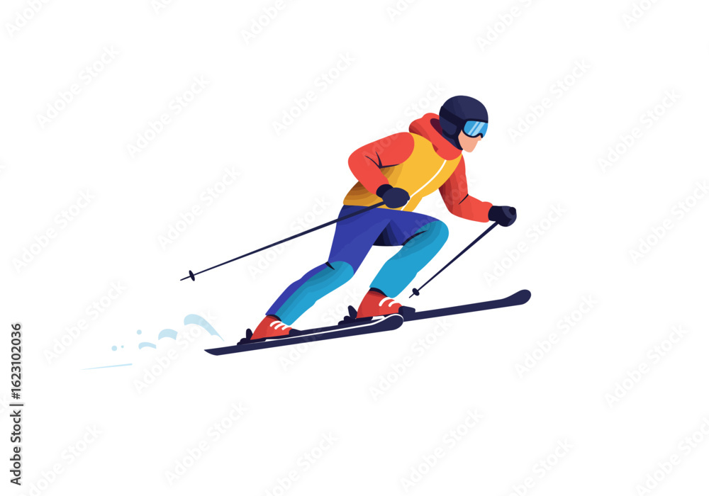 Obraz premium Skier gliding with poles in alpine gear on snow