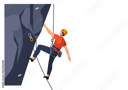 Climbing high A climber tackles a craggy cliff face