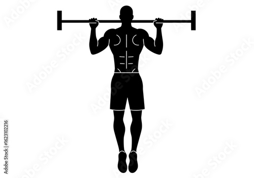 Athlete in silhouette doing pullups showcasing back muscles and upper body strength