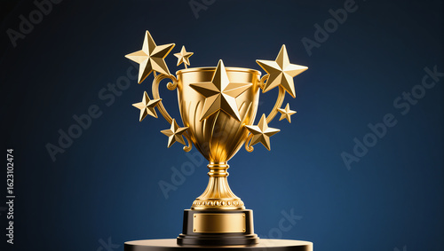 Gold winners trophy featuring shooting stars dark blue background