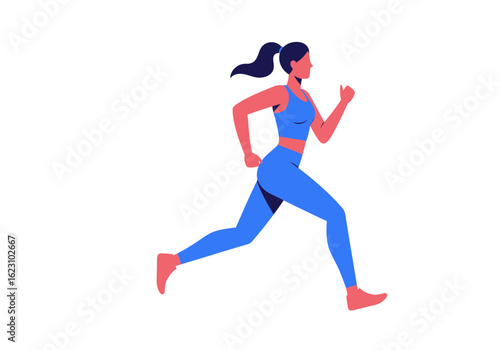 Animated runner strides forward with energy  speed against a white background