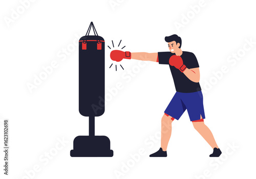 The Boxer Power Punching the Heavy Bag