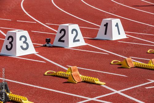 detail of the start area in a athletic stadium