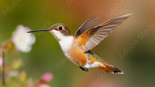 Allen's Hummingbird in Flight, Orange and Green Plumage, Bird Photography, Hummingbird ,Wildlife