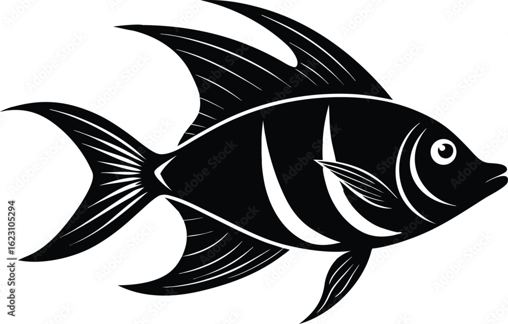 Fototapeta premium Tropical Fish Silhouette Vector Icon – Exotic Sea Life Design in Black.
